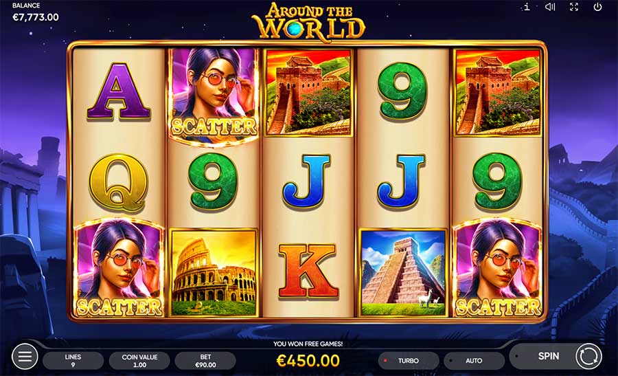 Around the World slots bonus trigger by 3 scatters in view