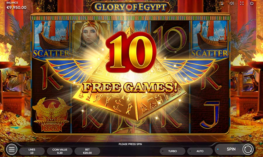 Free games won at Glory of Egypt