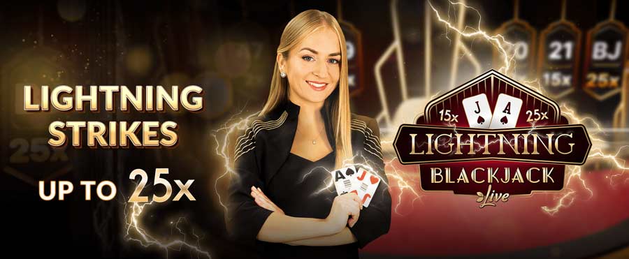 Win with the Lightning Multiplier at this live blackjack table by Evolution