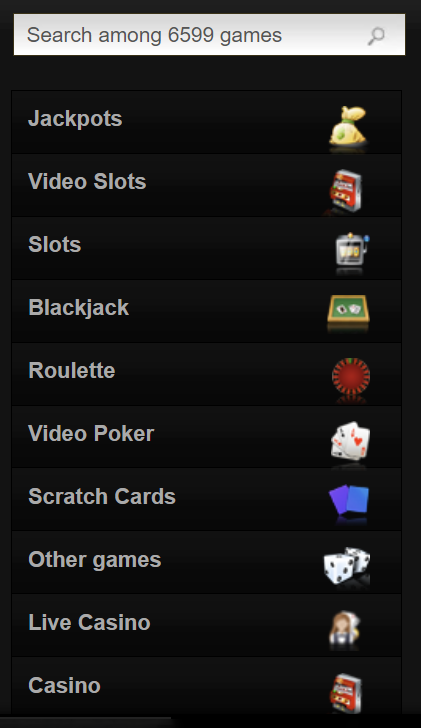 Videoslots.com Casino Game categories