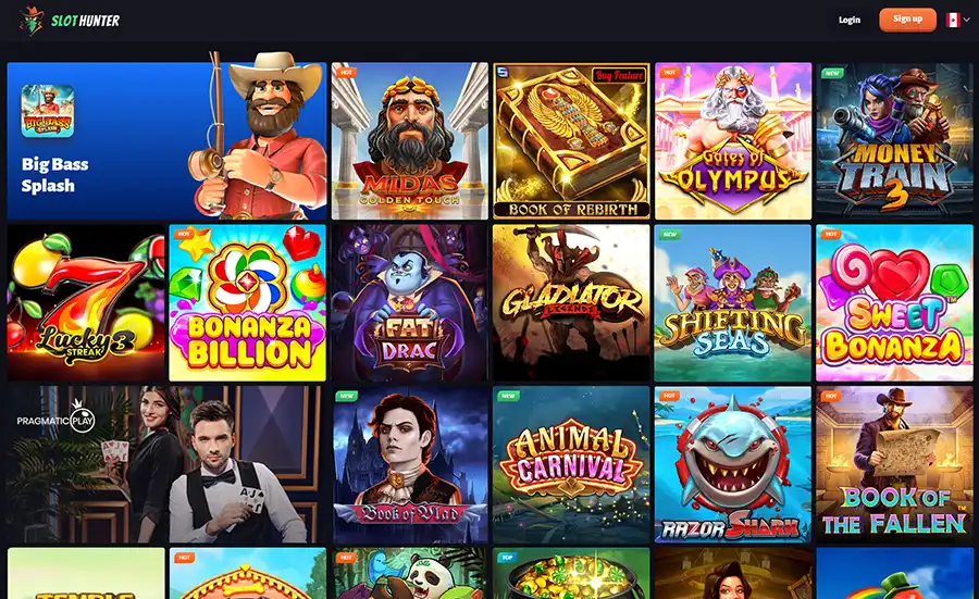 Video Slots at an online casino lobby