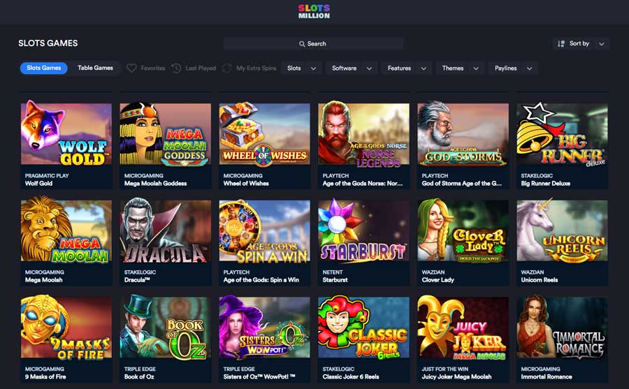 Select your favourite game category on SlotsMillion casino