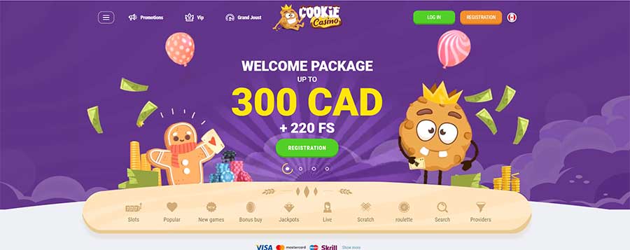 Screenshot of homepage for the Cookie casino review
