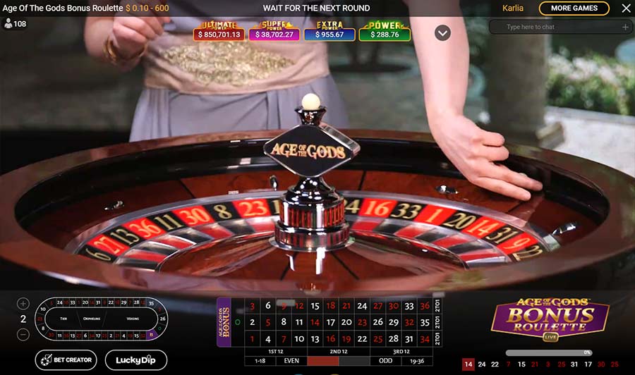 Age of the Gods Bonus Roulette roulette wheel and table layout