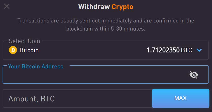 Withdrawing Bitcoin is fast and super easy